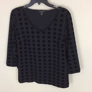 Ann Taylor Factory Black Top with Velvety Polkadots Size Medium